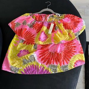 New Large Trina Turk off shoulder Agua Caliente Printed Silk Top